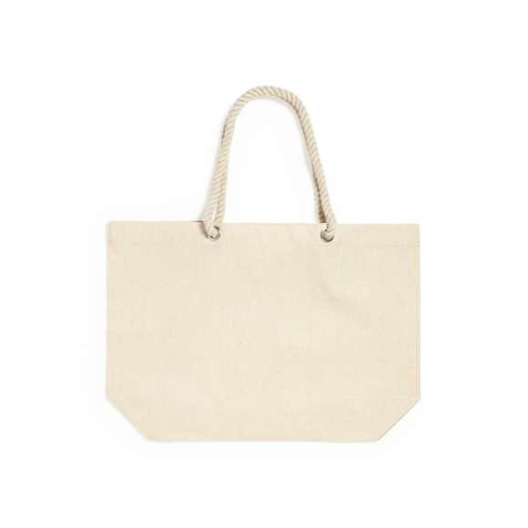 Bolsa fabricada en resistente algodón de 220g/m2, con asas de algodón en color blanco. De acabado cosido, con fuelle y asas largas de 90cm reforzadas. Disponible en variada gama de colores, con resistencia hasta 10kg de peso.