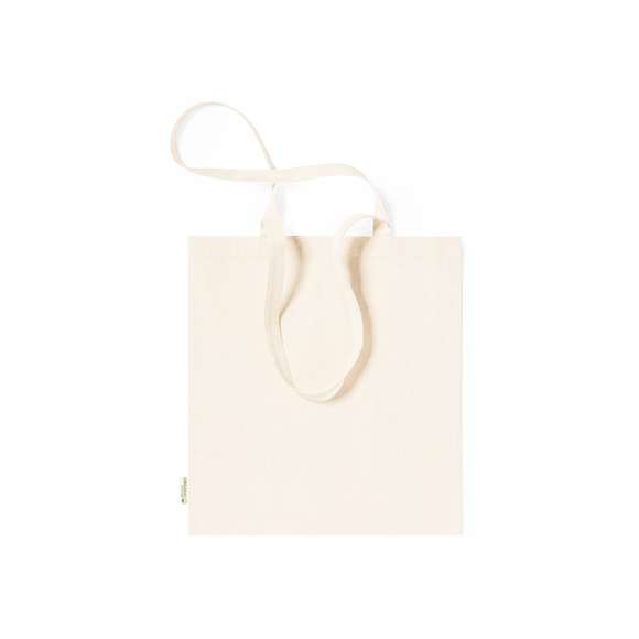Bolsa fabricada en material100% algodón orgánico de 180g/m2 y en tono natural. Con certificación GOTS (Global Organic Textile Standard, ó Norma Mundial de Textiles Orgánicos) que garantiza que los tejidos están hechos de fibras orgánicas. De acabado cosido, con asas medianas reforzadas de 70 cm. Resistencia hasta 8kg, incluida etiqueta con distintivo de algodón orgánico y hangtag en cartón reciclado.