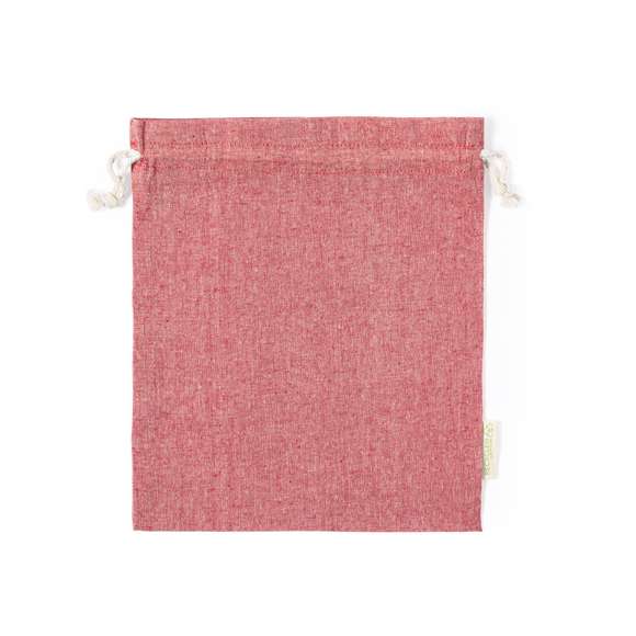 Bolsa eco-friendly en resistente material 100% algodón reciclado GRS de 120g/m2. Certificación GRS (Global Recycled Standard / Estándar de Reciclaje Global), que garantiza el origen reciclado del material usado para fabricar el producto. Cierre de cordón de algodón y acabado cosido, incluye etiqueta exterior con distintivo algodón reciclado.