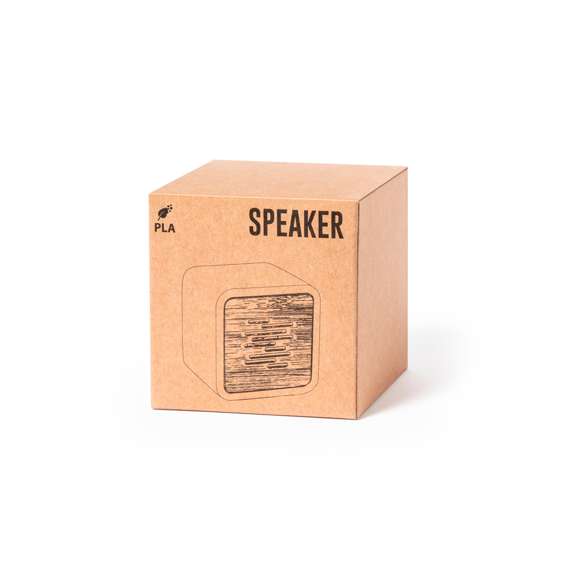 Altavoz de línea nature y conexión Bluetooth® 5.0. Fabricado en combinación de bambú y PLA -Ácido PoliLáctico-, que se obtiene a partir de recursos 100% naturales como el almidón de maíz, la yuca o la caña de azúcar, pudiendo convertirse en 100% compostable al final de su ciclo de vida útil.   3W de potencia, con función manos libres y recargable mediante cable USB -incluido-. Presentado en atractiva caja de diseño eco. Distintivo PLA sobre el artículo.