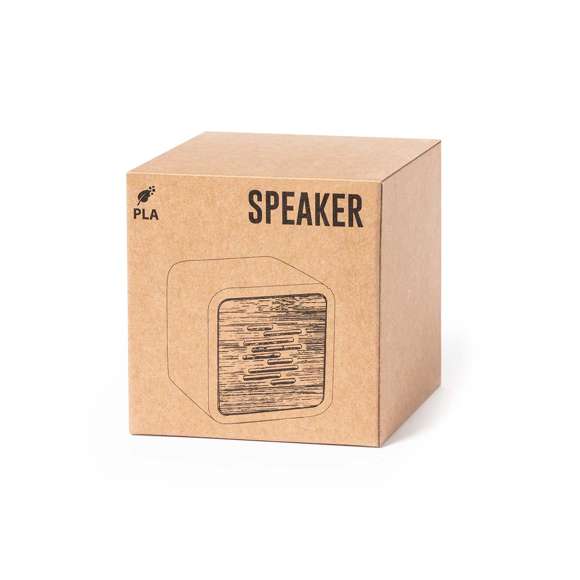 Altavoz de línea nature y conexión Bluetooth® 5.0. Fabricado en combinación de bambú y PLA -Ácido PoliLáctico-, que se obtiene a partir de recursos 100% naturales como el almidón de maíz, la yuca o la caña de azúcar, pudiendo convertirse en 100% compostable al final de su ciclo de vida útil.   3W de potencia, con función manos libres y recargable mediante cable USB -incluido-. Presentado en atractiva caja de diseño eco. Distintivo PLA sobre el artículo.
