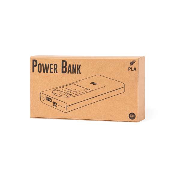 Batería auxiliar externa de línea nature con cargador inalámbrico integrado y función carga rápida de 15W. Carcasa fabricada en combinación de bambú y PLA -Ácido PoliLáctico-, que se obtiene a partir de recursos 100% naturales como el almidón de maíz, la yuca o la caña de azúcar, pudiendo convertirse en 100% compostable al final de su ciclo de vida útil.  8.000 mAh de capacidad, con indicador de estado de carga. Conector dual de entrada y salida Tipo C, entrada micro USB y 1 salida USB. Cable de carga micro USB incluido. Compatible con dispositivos equipados con tecnología de carga inalámbrica. Amplia superficie de marcaje y presentado en atractiva caja de diseño eco. Distintivo PLA sobre el artículo. Las capacidades mostradas en todas nuestras baterías auxiliares externas son reales, incorporando todas ellas baterías de grado A y no recicladas, con una vida útil de al menos 500 ciclos de carga y según normativa CE.   Además, están fabricadas conforme a los estándares RoHS y en cumplimiento con los siguientes requisitos de seguridad: Sistema de protección contra sobrecarga del power bank.  Sistema de protección contra descarga completa que proporciona una mayor durabilidad del power bank.  Sistema de bloqueo para evitar cortocircuitos.  Sistema de transferencia de carga constante, acorde con la capacidad del dispositivo de destino.