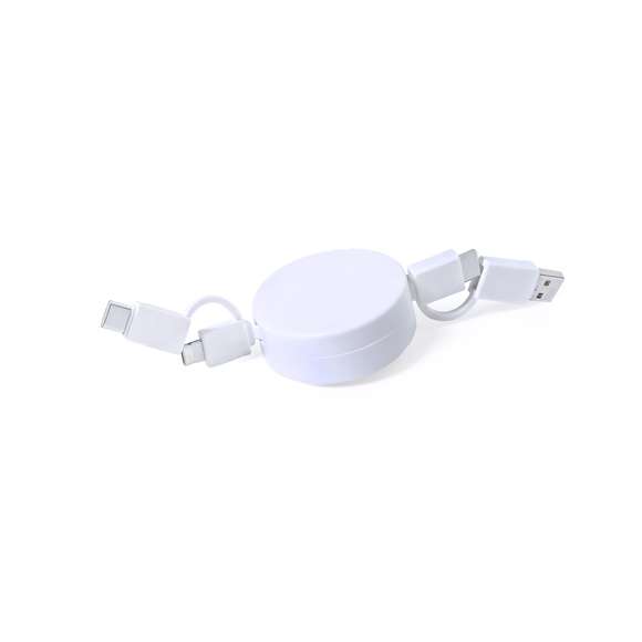 Cargador extensible de diseño ultra compacto. Conexiones Tipo C (entrada y salida), y dual Micro USB/Lightning. Función cargador y transferencia de datos. Amplia superficie de marcaje y presentado en bolsa individual.