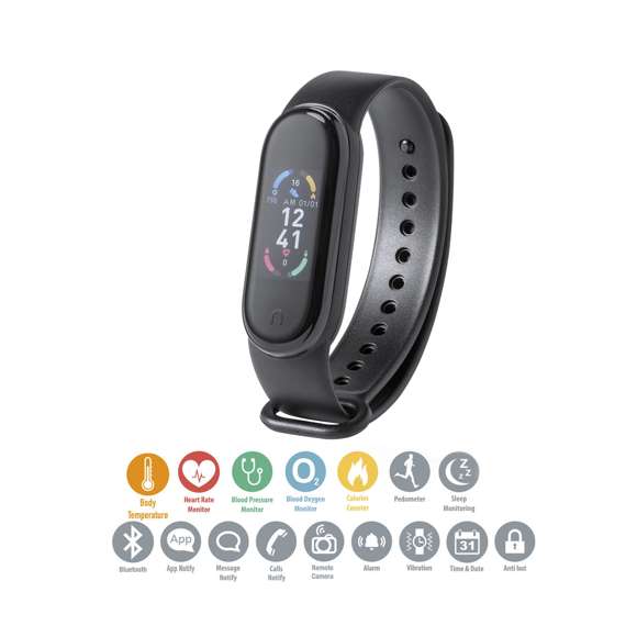 Brazalete inteligente multifunción de diseño deportivo, con batería de litio y conexión Bluetooth® 4.0, recargable mediante conexión USB -cable incluido-. Su cuerpo en material TPU y su pantalla a color TFT integrada de 0,96 pulgadas lo convierten en el gadget perfecto para todo tipo de actividades deportivas, de ocio y para el día a día. APP disponible para iOS y Android. Con monitorización de frecuencia cardíaca, presión arterial y multitud de funciones. Presentado en atractiva caja de diseño.