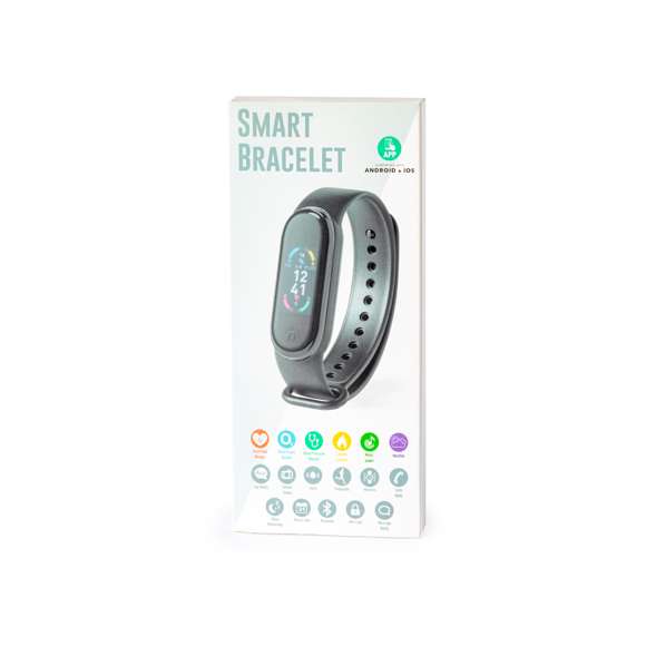 Brazalete inteligente multifunción de diseño deportivo, con batería de litio y conexión Bluetooth® 4.0, recargable mediante conexión USB -cable incluido-. Su cuerpo en material TPU y su pantalla a color TFT integrada de 0,96 pulgadas lo convierten en el gadget perfecto para todo tipo de actividades deportivas, de ocio y para el día a día. APP disponible para iOS y Android. Con monitorización de frecuencia cardíaca, presión arterial y multitud de funciones. Presentado en atractiva caja de diseño.