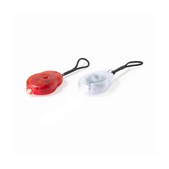 Set de luces de seguridad led para bici. Incluye 2 piezas, con dos posiciones de luz y presentadas en resistente estuche individual con cierre magnético. Alimentación a pilas de botón (incluidas).
