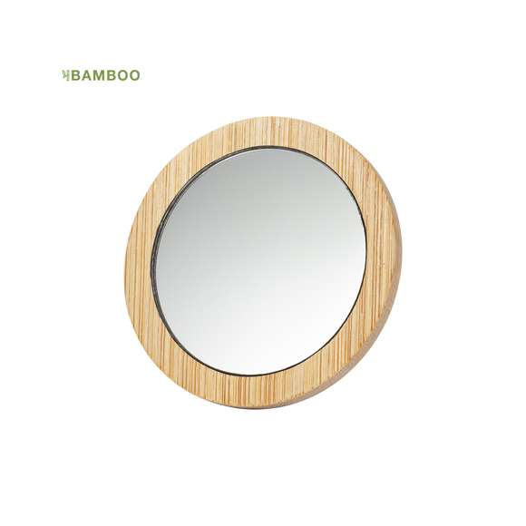 Espejo 1X de línea nature fabricado en bambú. Presentado en caja individual de diseño eco.