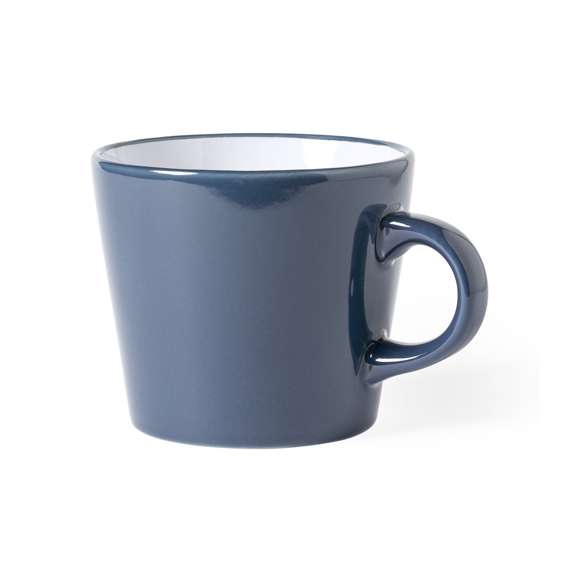 Taza de cerámica de 350ml de capacidad en combinación de interior en color blanco y exterior en variada gama de colores. Presentada en caja individual acabado kraft.