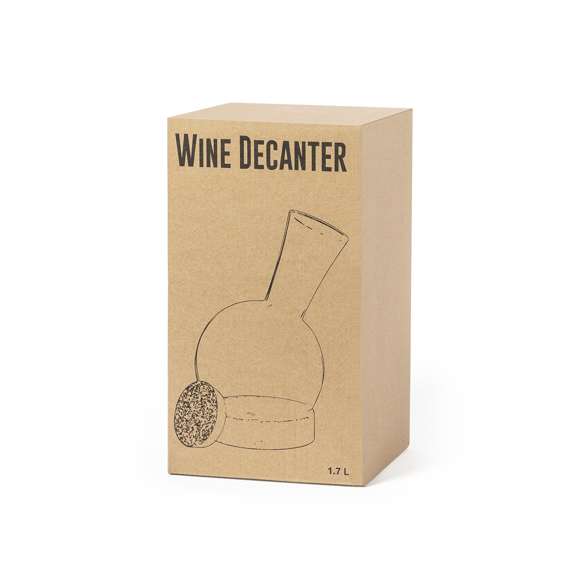 Decantador de línea nature, fabricado en cristal de borosilicato y con base y tapón en corcho natural. De 1,7L de capacidad y presentado en caja individual de diseño eco.