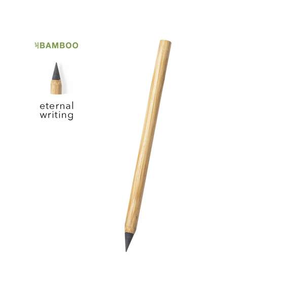 Lápiz eterno de línea nature. Fabricado en bambú, fomentando la utilización de materias primas naturales y reducir las emisiones contaminantes. Reutilizable y con escritura infinita, para así usar siempre el mismo lápiz y no generar residuos.
