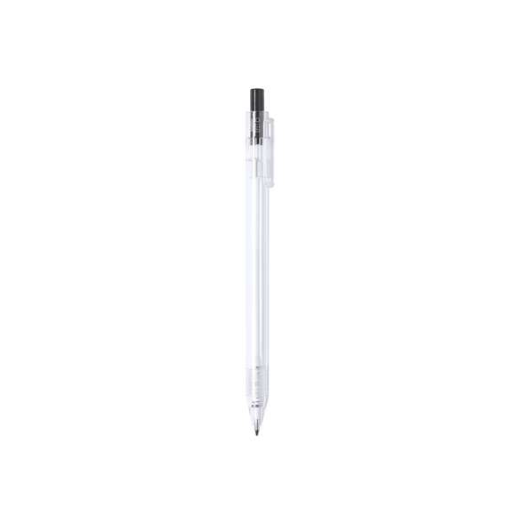 Bolígrafo de línea nature en material RPET, elaborado a partir de plástico reciclado para así fomentar la reutilización de residuos plásticos y ayudar a la sostenibilidad del planeta. De acabado translúcido y con pulsador disponible en variada gama de colores, con distintivo RPET en el cuerpo del bolígrafo. Especialmente diseñado para marcaje en tampografía, de mecanismo pulsador y con tinta azul.