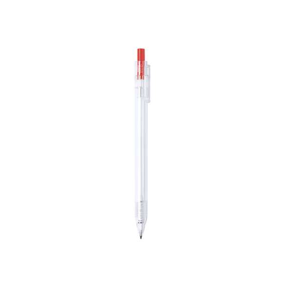 Bolígrafo de línea nature en material RPET, elaborado a partir de plástico reciclado para así fomentar la reutilización de residuos plásticos y ayudar a la sostenibilidad del planeta. De acabado translúcido y con pulsador disponible en variada gama de colores, con distintivo RPET en el cuerpo del bolígrafo. Especialmente diseñado para marcaje en tampografía, de mecanismo pulsador y con tinta azul.