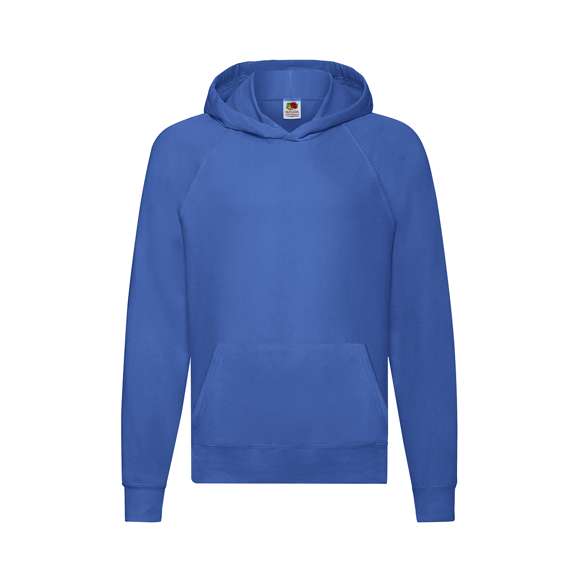Sudadera unisex para niños Lightweight Hooded Sweat de Fruit Of The Loom. Fabricada en felpa sin cepillar, en combinación de materiales 80% algodón + 20% poliéster de 240g/m2. Capucha sin cordón de ajuste para garantizar la seguridad de los niños y en cumplimiento con la legislación europea de ropa infantil. Manga ranglán y bolsillo frontal tipo canguro, con cintura y puños en algodón/ LYCRA®. Disponible en variada gama de colores y en tallas 5-6, 7-8, 9-11, 12-13, 14-15.