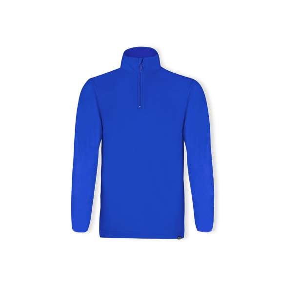 Chaqueta unisex en cálido y suave micro polar fleece RPET de 155g/m2 con tratamiento anti-pilling. Material elaborado a partir de plástico reciclado, para así fomentar la reutilización de residuos plásticos y contribuir a la sostenibilidad del planeta. Con distintivo eco en dobladillo inferior de la prenda.  Cuello con cierre de cremallera y cintura elástica. Disponible en tallas S, M, L, XL, XXL.