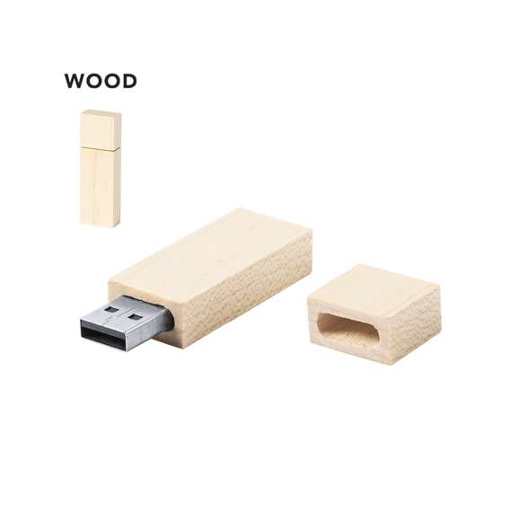 Memoria USB de línea nature de 16GB de capacidad. Fabricada en madera, para así fomentar la utilización de materiales naturales. Presentada en atractiva caja de diseño eco.
