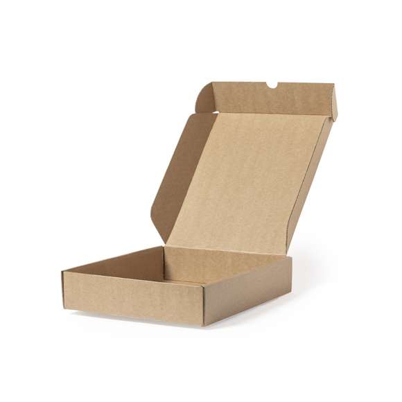  	Caja de presentación tamaño mediano fabricado en cartón reciclado corrugado. De acabado kraft. En línea con la tendencia del mercado hacia la sostenibilidad integral del regalo, ofreciendo soluciones de origen reciclado con el fin de ayudar a la mejora y conservación de nuestro planeta.