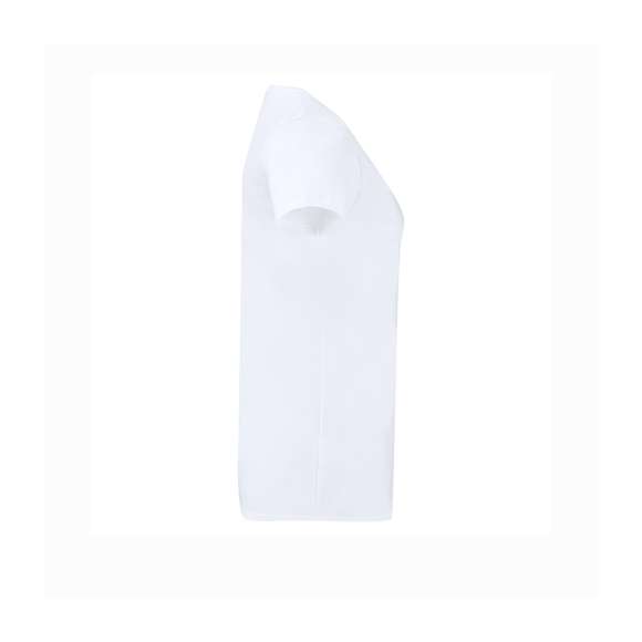 Camiseta para mujer blanca Iconic V-Neck de Fruit Of The Loom. Fabricada en material 100% algodón peinado Ring Spun de 140g/m2 hilado en anillo. De tacto suave y corte entallado, con costuras laterales diseñadas para un ajuste perfecto. Con cuello en pico estrecho de canalé 1x1 y tapeta a juego. Etiqueta fácilmente removible y disponible en tallas XS, S, M, L, XL, XXL.