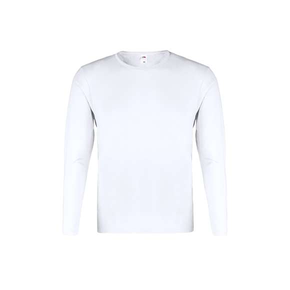 Camiseta adulto blanca Iconic Long Sleeve de Fruit Of The Loom. Manga larga, fabricada en material 100% algodón peinado Ring Spun de 140g/m2. De tacto suave y corte clásico, con cuello redondo estrecho de canalé 1x1 y tapeta a juego. Etiqueta fácilmente removible y disponible en tallas S, M, L, XL, XXL.