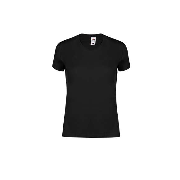 Camiseta para mujer color Iconic de Fruit Of The Loom. Fabricada en material 100% algodón peinado Ring Spun de 150g/m2. De tacto suave y corte entallado, con costuras laterales diseñadas para un ajuste perfecto. Con cuello redondo estrecho de canalé 1x1 y tapeta a juego. Etiqueta fácilmente removible y disponible en completa gama de colores. Tallas XS, S, M, L, XL, XXL.