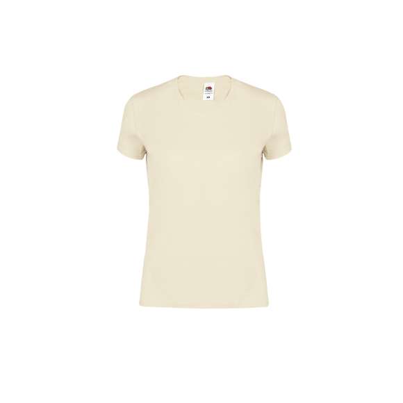 Camiseta para mujer color Iconic de Fruit Of The Loom. Fabricada en material 100% algodón peinado Ring Spun de 150g/m2. De tacto suave y corte entallado, con costuras laterales diseñadas para un ajuste perfecto. Con cuello redondo estrecho de canalé 1x1 y tapeta a juego. Etiqueta fácilmente removible y disponible en completa gama de colores. Tallas XS, S, M, L, XL, XXL.