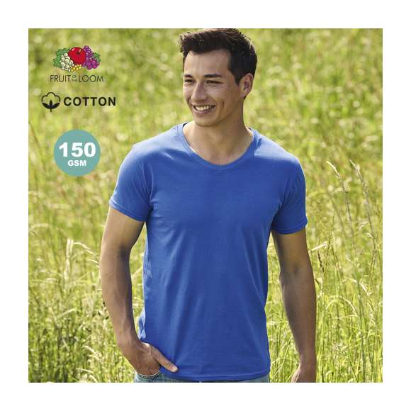 Camiseta para adulto color Iconic V-Neck de Fruit Of The Loom. Fabricada en material 100% algodón peinado Ring Spun de 150g/m2. De tacto suave y corte moderno, con cuello en pico estrecho de canalé 1x1 y tapeta a juego. Etiqueta fácilmente removible y disponible en variada gama de colores. Tallas S, M, L, XL, XXL.