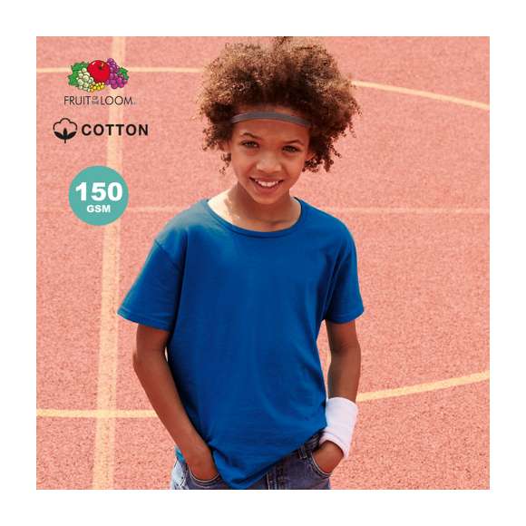 Camiseta para niño color Iconic de Fruit Of The Loom. Fabricada en material 100% algodón peinado Ring Spun de 150g/m2. De tacto suave y corte clásico, con cuello redondo estrecho de canalé 1x1 y tapeta a juego. Etiqueta fácilmente removible y disponible en variada gama de colores. Tallas 3-4, 5-6, 7-8, 9-11, 12-13, 14-15.