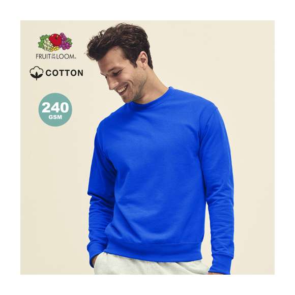 Sudadera para adulto Lightweight Set-In Sweat de Fruit Of The Loom. Fabricada en felpa ligera sin cepillar, en combinación de materiales 80% algodón + 20% poliéster de 240g/m2. Con manga montada y cuello, cintura y puños en algodón/ LYCRA®. Disponible en variada gama de colores y en tallas S, M, L, XL, XXL.