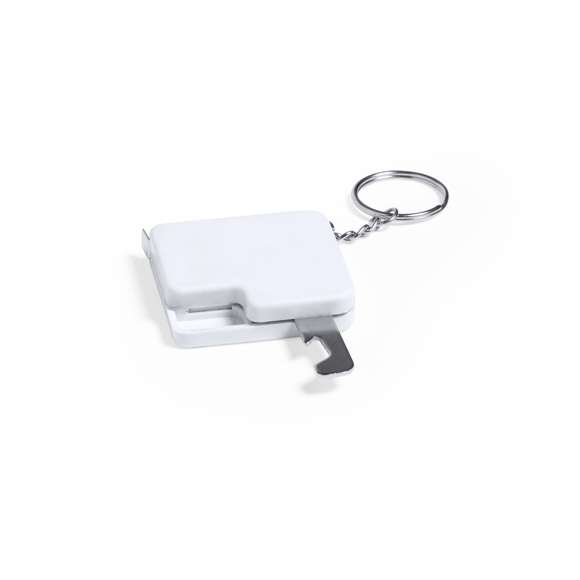 Flexómetro 1 m en resistente ABS blanco, con abridor metálico integrado en cuerpo. Con amplia superficie de marcaje y anilla metálica cromada. Hoja con medidas en centímetros y pulgadas