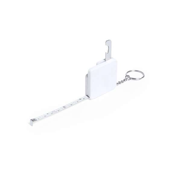 Flexómetro 1 m en resistente ABS blanco, con abridor metálico integrado en cuerpo. Con amplia superficie de marcaje y anilla metálica cromada. Hoja con medidas en centímetros y pulgadas