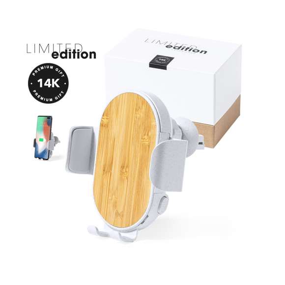 Soporte Cargador Inalámbrico de Coche Limited Edition. Un estilo innovador, donde sostenibilidad, diseño y última tecnología se combinan en una calidad premium. Fabricado en bambú y carcasa en resistente ABS y caña de trigo, para así fomentar la utilización de materias primas naturales y reducir las emisiones contaminantes. Con cargador inalámbrico de 15W. Compatible con dispositivos móviles de carga inalámbrica, con cable cargador USB C de 100 cm y manual de instrucciones en Español e Inglés incluidos.  De la perfecta combinación entre exclusividad y diseño, nace Limited Edition, una colección especial de ideas promocionales de edidición limitada. Un nuevo concepto, inspirado en la fusión de artículos premium con las últimas y más novedosas tendencias y que cuenta con una seleción limitada de unidades, convirtiendo así un regalo en una experiencia única e inolvidable.  Exclusivo estuche de presentación Limited Edition, con diseño protegido por derechos de propiedad industrial.  Incluida tarjeta con descripción de Limited Edition en cartón reciclado.