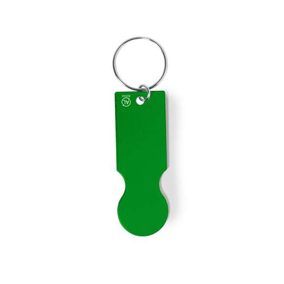 Llavero moneda en aluminio reciclado de acabado plateado. Cuerpo con amplia superficie de marcaje y distintivo aluminio reciclado. Con anilla llavero metálica a juego.  El aluminio reciclado es un material con posibilidades de reciclaje casi infinitas, sin perder sus propiedades originales y consumiendo menos energía en este proceso.