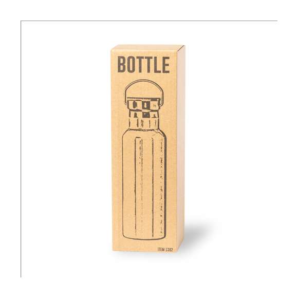 Bidón térmico de 500 ml de capacidad, fabricado en acero inox de doble pared y especialmente diseñado para marcaje en sublimación. De acabado blanco brillo y con original tapón a rosca en acero inox, con detalle de bambú y asa integrada. Libre de BPA y presentado en caja individual de diseño kraft.Disponible manual de instrucciones en español e inglés.