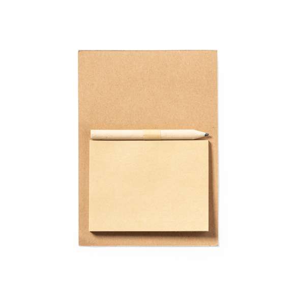  	Imán para notas de línea nature. Fabricado en resistente papel reciclado, incluye minilápiz de madera y bloc de notas con 40 hojas lisas en color crema.