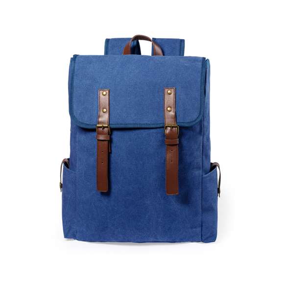  	Mochila de diseño atemporal, fabricada en resistente canvas de 480g/m2, con cintas de cierre y asa de transporte en polipiel. Interior acolchado con compartimentos independientes para tablet de hasta 10 pulgadas y ordenador portátil de hasta 15 pulgadas. Con prácticos bolsillos laterales en el exterior, espalda acolchada y cintas para hombros ajustables y acolchadas.