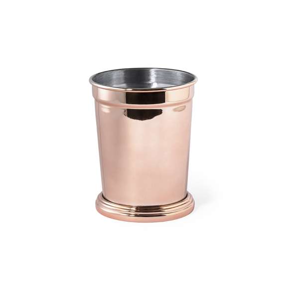 Vaso de 400 ml de capacidad en acero inox con recubrimiento exterior de cobre galvanizado. De innovador diseño y presentado en atractiva caja individual.