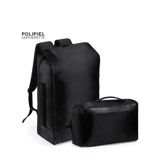  	Elegante mochila fabricada en resistente poliéster con detalles en polipiel. Con gran solapa frontal y compartimento principal con cierre de cremallera de doble tirador. Interior con bolsillos acolchados para tablet de hasta 12 pulgadas y ordenador portátil de hasta 17 pulgadas. Asa de transporte lateral acolchada y accesorio de ajuste en trolley, con bolsillo antirrobo en parte trasera. Espalda y cintas de hombros acolchadas y ajustables.