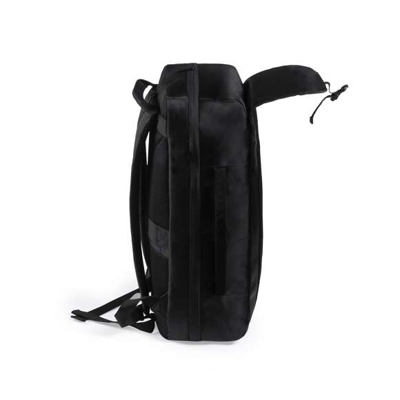  	Elegante mochila fabricada en resistente poliéster con detalles en polipiel. Con gran solapa frontal y compartimento principal con cierre de cremallera de doble tirador. Interior con bolsillos acolchados para tablet de hasta 12 pulgadas y ordenador portátil de hasta 17 pulgadas. Asa de transporte lateral acolchada y accesorio de ajuste en trolley, con bolsillo antirrobo en parte trasera. Espalda y cintas de hombros acolchadas y ajustables.