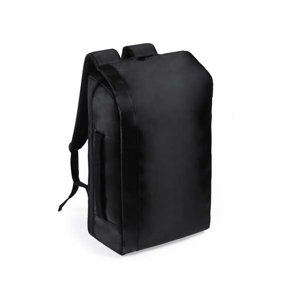  	Elegante mochila fabricada en resistente poliéster con detalles en polipiel. Con gran solapa frontal y compartimento principal con cierre de cremallera de doble tirador. Interior con bolsillos acolchados para tablet de hasta 12 pulgadas y ordenador portátil de hasta 17 pulgadas. Asa de transporte lateral acolchada y accesorio de ajuste en trolley, con bolsillo antirrobo en parte trasera. Espalda y cintas de hombros acolchadas y ajustables.
