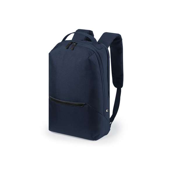 Mochila fabricada en resistente poliéster 600D RPET, elaborado a partir de plástico reciclado, para así fomentar la reutilización de residuos plásticos y ayudar a la sostenibilidad del planeta. Compartimento principal con cierre de cremallera de doble tirador y bolsillo en frontal. Interior con bolsillos acolchados para tablet de hasta 10 pulgadas y ordenador portátil de hasta 15 pulgadas. Accesorio de ajuste en trolley, con bolsillo antirrobo en parte trasera. Espalda y cintas de hombros acolchadas y ajustables, con distintivo RPET en etiqueta.