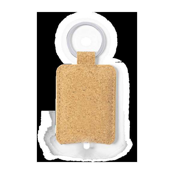 Llavero linterna de línea nature fabricado en corcho natural. Con luz led que se activa presionando el cuerpo del llavero. Con amplia superficie de marcaje y alimentación a pilas (de botón incluidas).