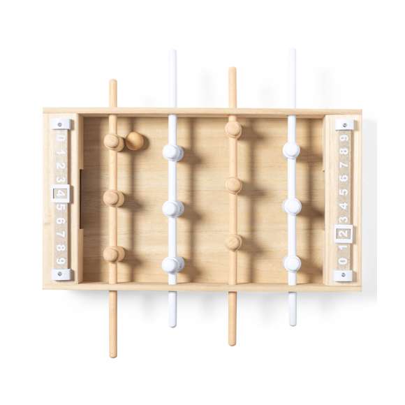 Minifutbolín fabricado en resistente madera. Incluye 2 bolas y marcadores en cana de trigo, para así fomentar la utilización de materias primas naturales y reducir las emisiones contaminantes. Pon a prueba tu habilidad con este divertido y adictivo juego. Presentado en atractiva caja individual de diseño y con acabado kraft.