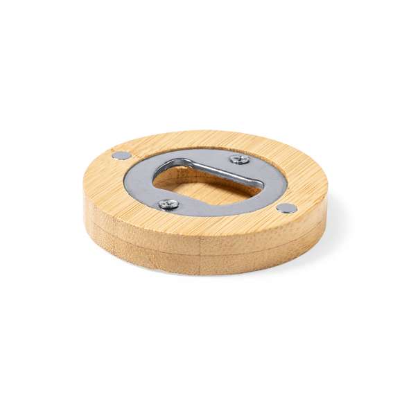 Original abridor magnético de línea nature, fabricado en resistente bambú, con sistema de apertura metálico.