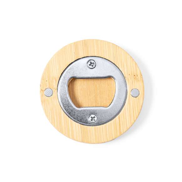 Original abridor magnético de línea nature, fabricado en resistente bambú, con sistema de apertura metálico.