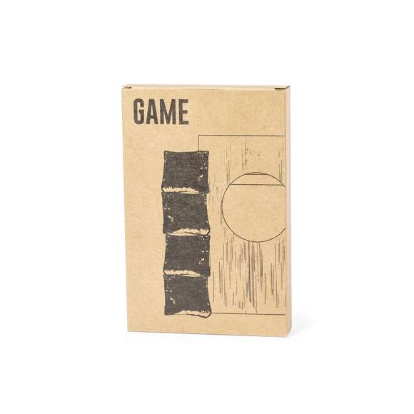 Juego de habilidad fabricado en resistente madera de pino. Base con agujero y 4 saquitos rellenos arena en 2 colores. Presentación en caja individual de diseño kraft.