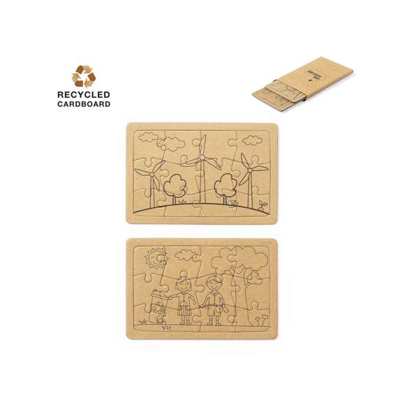 Set de puzzles de línea nature fabricados en cartón reciclado. Incluye 2 puzzles de 12 piezas cada uno. Set presentado en caja individual de diseño kraft.