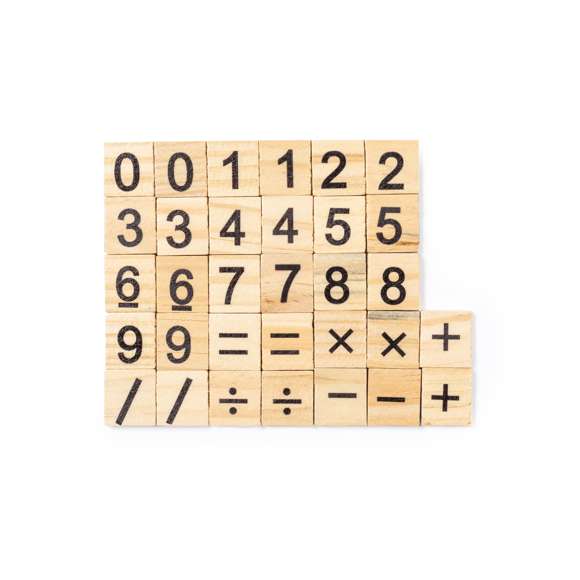 Juego de calculo fabricado en resistente madera natural de pino. Set de 32 piezas en bolsa de transporte 100% algodón con cordones de cierre a juego.