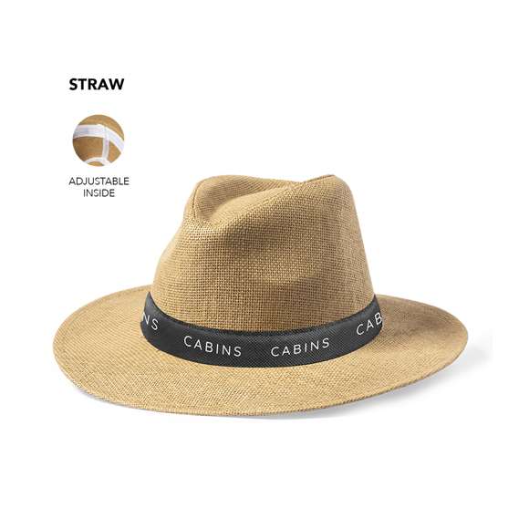 Sombrero indiana fabricado en paja de papel, con confortable cinta ajustable interior.