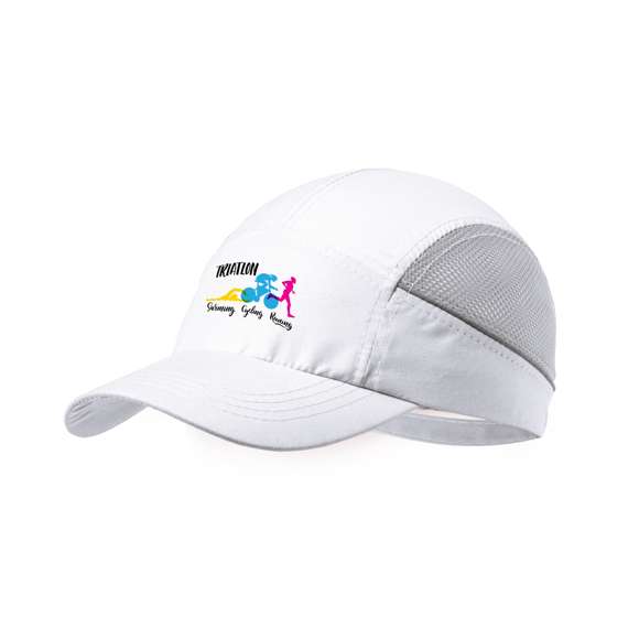Gorra deportiva fabricada en suave y resistente microfibra. Con redecilla a juego para el sudor en paneles laterales y cierre ajustable de velcro. Con bandas reflectantes en los laterales y disponible en variada gama de colores -color blanco especial para marcaje en sublimación-.
