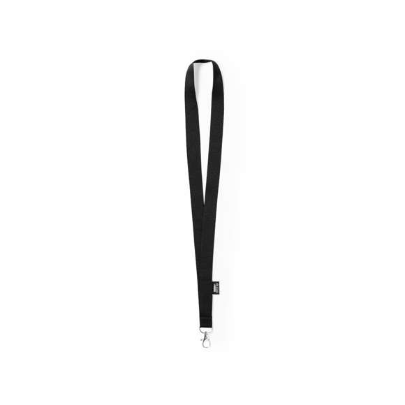 Lanyard de línea nature fabricado en resistente poliéster 300D RPET, con gancho metálico giratorio. Etiqueta con distintivo RPET y disponible en extensa gama de colores, color blanco especial para sublimación.El material RPET se elabora a partir de plástico reciclado, para así fomentar la reutilización de residuos plásticos y ayudar a la sostenibilidad del planeta.