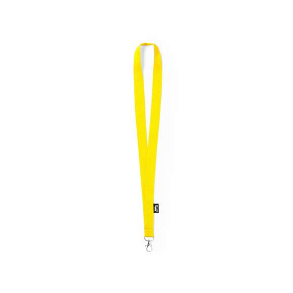 Lanyard de línea nature fabricado en resistente poliéster 300D RPET, con gancho metálico giratorio. Etiqueta con distintivo RPET y disponible en extensa gama de colores, color blanco especial para sublimación.El material RPET se elabora a partir de plástico reciclado, para así fomentar la reutilización de residuos plásticos y ayudar a la sostenibilidad del planeta.
